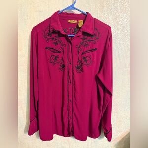 Wrangler Magenta Embroidered Snap Front Western, Rodeo, Cowgirl Shirt, Sz XL